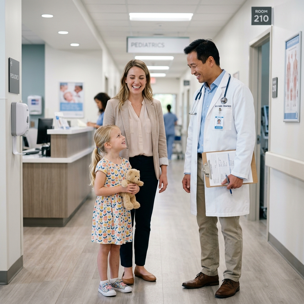 Doctor with a mother and child