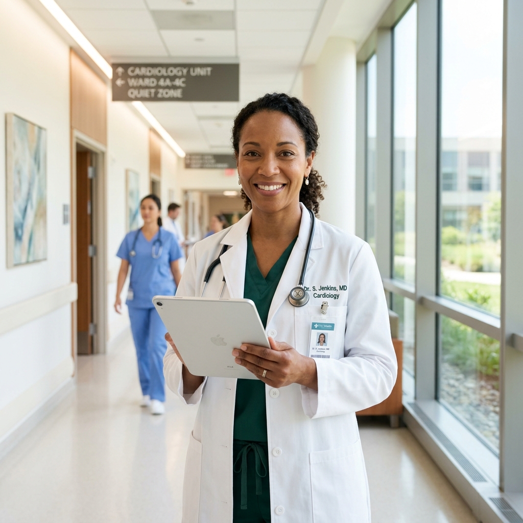 Professional medical doctor with tablet